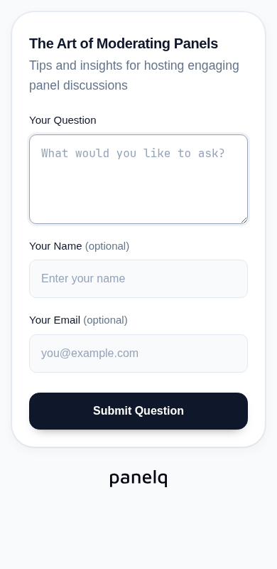 Mobile interface for submitting questions via QR code